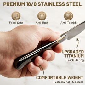 48 PCS NO-FADING Black Silverware Set with Steak Knives - KIKCOIN Food-Grade Stainless Steel Flatware Set for 8 - Mirror Polished Cutlery Set, Titanium Black Finish, Rust Resistant & Dishwasher Safe