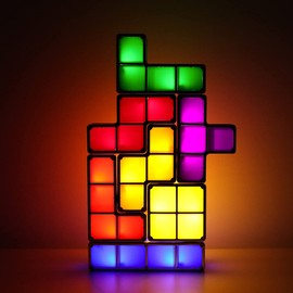 VEEKI Stackable Night Light for Kids, LED 7 Colors 3D Puzzles Induction Interlocking USB Table Lamp, Aesthetic Room Decor DIY Tangram Puzzles Cube Lamp for Bedroom Decor Gifts for Boys Girls (USB)