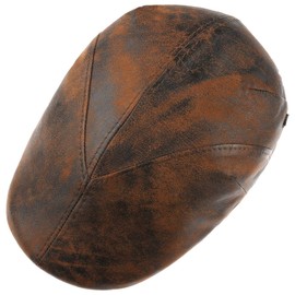 LIERYS Leather Flat Cap Men's Made in Italy Peaked Cap with Cotton Lining Leather Cap Used Look Summer Winter, brown, 57