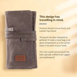 Whitluck's Waxed Canvas Tobacco Smoking Pipe Pouch with Leather Pipe Stand, Travel Pipe Case Bag for 2 Pipes and Other Accessories