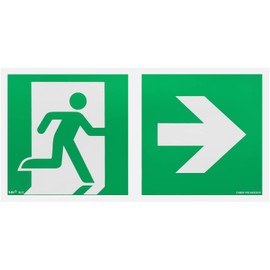 notlok Safety Work Fire Exit Sign, 15 x 30 cm, Fluorescent PVC, Green Yellow, Emergency Exit Right and Arrow to the Right