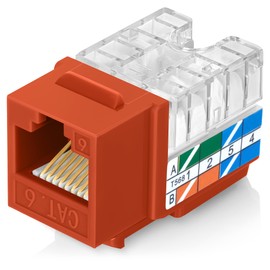 Everest Media Solutions 90° Angled CAT6 Keystone Jack in Orange - Slim Profile RJ45 Ethernet Connector - Compatible with 90° Angled Speed Termination Tool - easyJACK (B094WB91H3) - 20-Pack