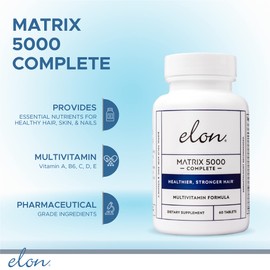 Elon Matrix 5000 Complete Multivitamin — Skin, Hair and Nail Growth Vitamins — Healthy Hair Growth Vitamins for Women & Men — 5000Mcg Biotin Supplement, Pack of 3 (180 Day Supply)
