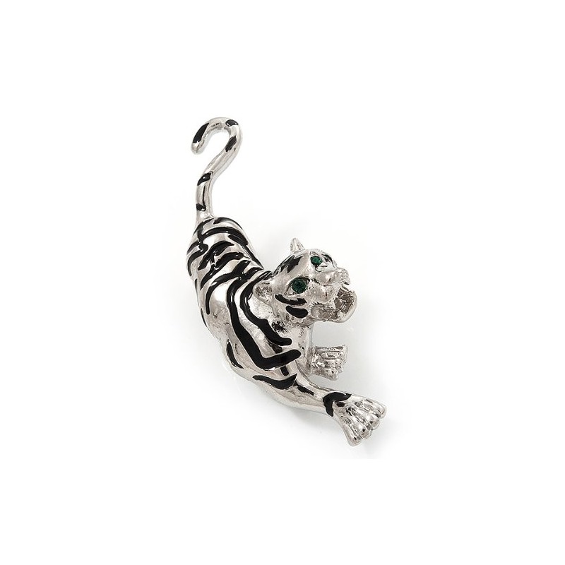 'Roaring Tiger' Brooch In Rhodium Plated Metal