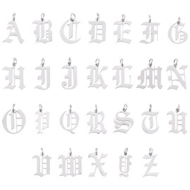UNICRAFTALE 26pcs Metal Letter Pendants Old English Gothic Pendants Stainless Steel A-Z Letter Charms with Jump Ring for Bracelets, Necklaces and Earrings Craft Making, 3mm Hole