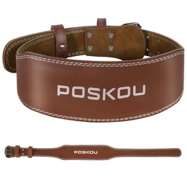 POSKOU Weight Lifting Belt Men Women Leather 4 Inch 10 Adjustable Holes Training Belt Buckle Fitness Strength Training Weight Belt (Brown, Size L: 80-90 cm Waist Circumference (31-36 inches))