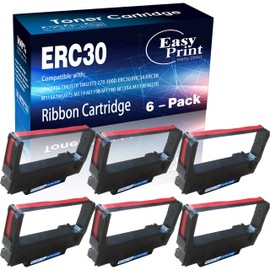 6 Pack ERC-30 ERC 30 34 38 (Black/Red) Compatible with Ribbon Cartridge for use in Epson M119 M119B M119D M133A M270 M17-JB M52-JB TM-U325 TM-U370 TM-U375, Sold by EasyPrint