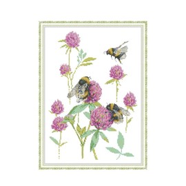 CaptainCrafts Cross Stitch Kits Stamped Cross Stitch Preprinted Fabric DIY Art Embroidery Kits Needlework Crafts (Preprinted 14CT, Bumblebee Picking Flowers)