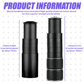 WIYETY Pack of 2 Handlebar Riser Bicycle Stem Height Adapter Aluminium Bicycle Stem 28.6 mm with Hex Key Bicycle Handlebar for MTB Mountain Bike Road Bike (Black, 124 mm + 135 mm)