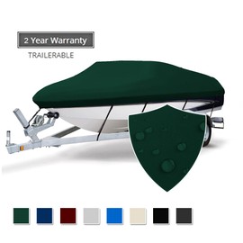 Seamander Trailerable Runabout Boat Cover Fit V-Hull Tri-Hull Fishing Ski Pro-Style Bass Boats, Full Size (Grey, 14'-16'L Beam Width up to 68") (Model A: Fits 14'-16'L X 68" Beam Width, Green)