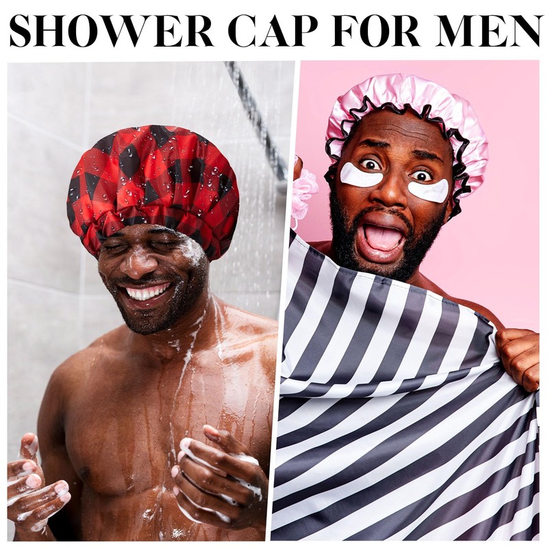 Shower Cap for Men Waterproof Reusable Large Bath Cap Men
