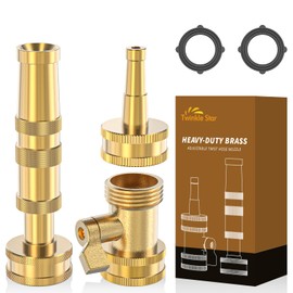 Twinkle Star Heavy-Duty Brass Adjustable Twist Hose Nozzle, High Pressure Hose Nozzle with On-Off Valve, Leakproof Operation 3/4" GHT Connector 3 Pack