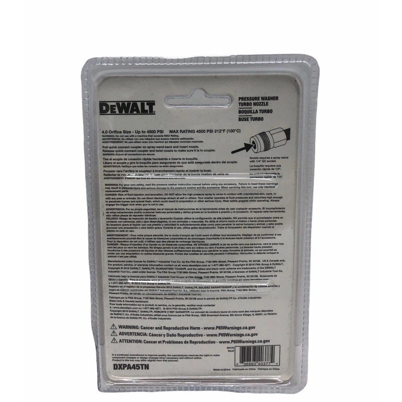 Dewalt DXPA45TN 4500 PSI Pressure Washer Turbo Spray Nozzle NEW