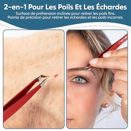 REMOS Combination Tweezers Made of Stainless Steel 9.5 cm - 2-in-1 for Splitters & Hair - Red
