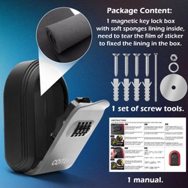 Magnetic Key Holder with Lock, COITEK Magnetic Key Box Hidden Under Car, Key Safe Box with 5 Strong Magnet, Key Lock Box Secure 4-Digit Combination with Resettable Code(Silver)
