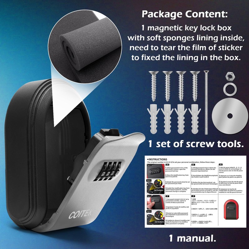 Magnetic Key Holder with Lock, COITEK Magnetic Key Box Hidden
