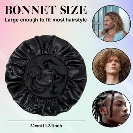 2PCS Bonnet for Men, Double Sided Hair Bonnet for Sleeping, Double Layer Elastic Band Silk Sleep Cap, Suitable for Curly Braids, Satin Bonnets for Black Men and Women