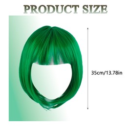 AYNKH 12 Inches Green Wig,Short Straight Bob, Bangs Wigs, Breathable Inner Mesh, White Hair Colour, Fashion Short Hair, Cosplay,Everyday Versatile, Mint Green Wigs, Dark Green Wig, Goddess Short Hair