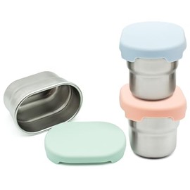 WeeSprout Stainless Steel Dip Containers (Pastel Blue, Coral, Mint)