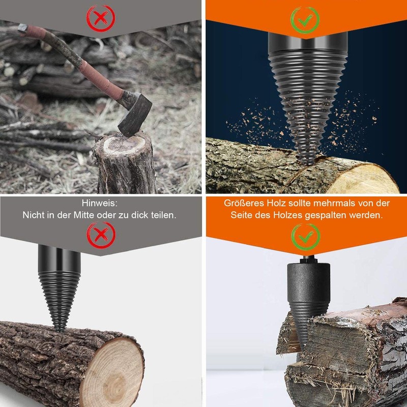 Wood Splitter Screw Cone, Split Wood Cone, Drill Cone, Wood