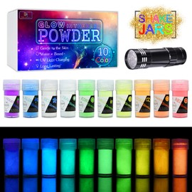 Luminous Epoxy Resin Colour Pigment Powder with UV Lamp - 10 Colours Self-Luminous in the Dark Epoxy UV Resin Colour Pigment Luminous Powder for Slime, Nail Art, Painting, Acrylic Paint and DIY Crafts - 20 g Each