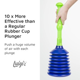 Luigi's Large Drain Plunger for Kitchens, Bathrooms, Baths, Waste Pipes and Showers. Heavy Duty, Powerful, Commercial Style 'Plumbers Plunger' with Large Bellows