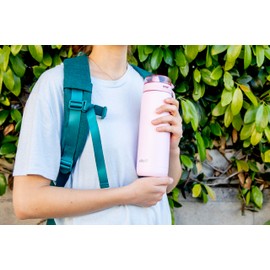 Ello Cooper 40oz Stainless Steel Water Bottle with Straw and Carry Handle, Double Walled and Vacuum Insulated Metal, Leak Proof Locking Lid with Soft Silicone Spout, Reusable, BPA Free, Cashmere Pink