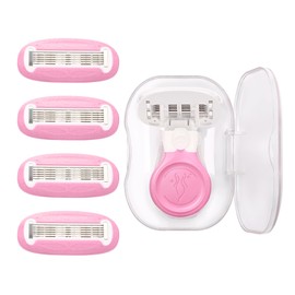 Travel Razors for Women Include 1 Handle and 5 Replaceable blades, Portable 5-Blade Womens Razors for Shaving with Case (Pink)