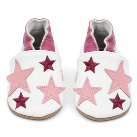 Dotty Fish Acogedores y Suaves Zapatos de Cuero para bebé con Suela de Gamuza Diseño: Blanco con Estrellas Rosa Niña 0-6 a 18-24 Meses