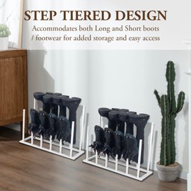 MyGift Modern White Metal Boot Shoe Rack Organizer, Free Standing Tall Boot Shaper Storage Stand, Set of 2 - Holds up to 12 Pairs