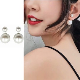 YienDoo Pearl Ear Jacket Earrings Silver Vintage Pearl Stud Earrings Statement Front Back Earrings Minimalist Pearl Earrings Jewelry for Women