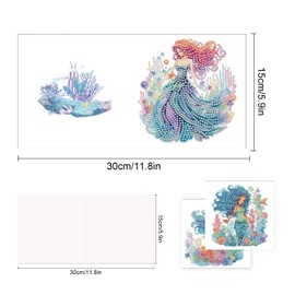 TDFERAN Diamond Painting Blank Cards Blank Cards Mermaid Greetings Card Set of 6 Birthday Greeting Card Greeting Cards with Envelopes Little Mermaid Diamond Painting Party Invitation Card