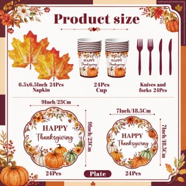 144 Pcs Happy Thanksgiving Plates and Napkins Set