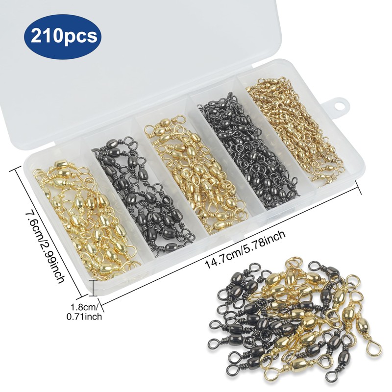 JOGFFDE 210pcs Fishing Barrel Swivel Rolling Barrel Bearing Fishing Swivel