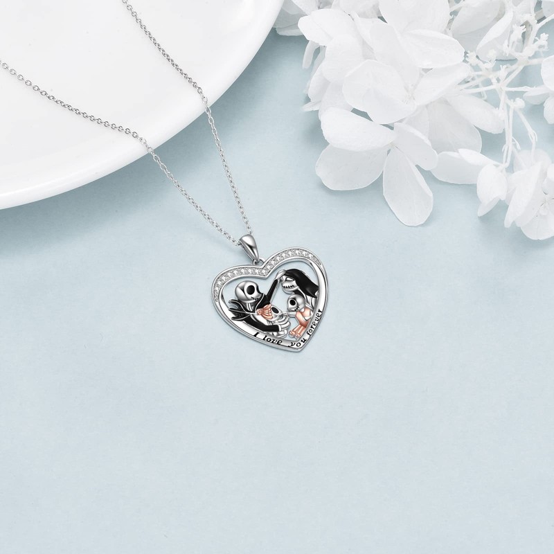 LILALO Nightmare Necklace Sterling Silver Jack and Sally Necklace Jack