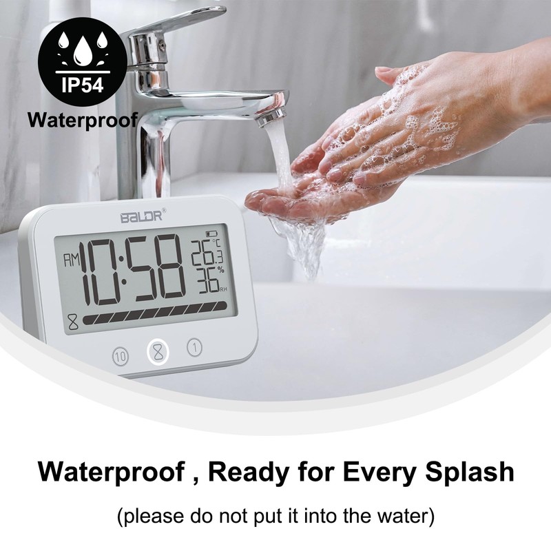 ALEENFOON Digital Bathroom Clock, IP54 Waterproof Shower Clock with Temperature