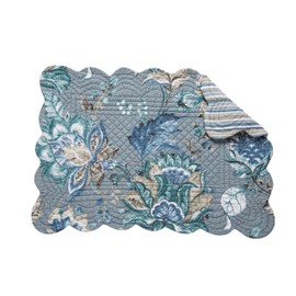 C&F Home Morrison Damask Quilted Floral Flower Single Scalloped Dining Tabletop Placemat Home Kitchen Dining Dinner Table Tabletop Place Mat DecorDecoration 13" x 19" Blue