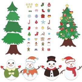 BEUNITONE 62 Pieces DIY Felt Christmas Wall Hanging Christmas Tree Snowman Set for Christmas Decoration Christmas Felt Figures for Flannel Board Stories Christmas Felt Storyboard
