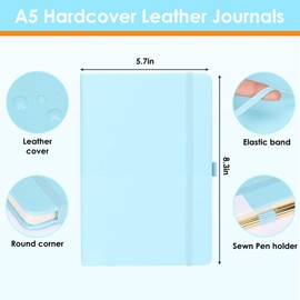 Lined Journal Notebooks for Women and Men, A5 100gsm Hardcover Notebook with Pen Loop, 160 Pages, 5.7"X 8.3", Notebook for Student, Office, School (Light Blue)
