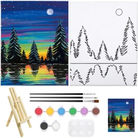 Nuberlic Pre Drawn Canvas Scenery Theme Paint Kit for Adult & Teen Sip and Paint Party Favor DIY Date Night Couple Activities Supplies(8x10 Canvas with Easel)