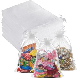 NIAWEA 100pzs Bolsas de Organza, 10×15cm Bolsa de Regalo de Malla Blanca con Cordón, Bolsa de Recuerdo para Día de San Valentín, Aniversario, Boda, Cumpleaños, Día de la Madre, Navidad, Dulces, Joyas