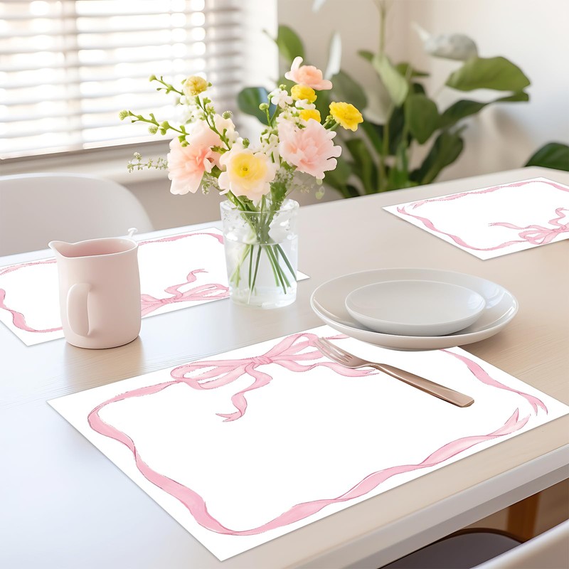 JarThenaAMCS 50 Sheets Pink Bow Paper Placemat Coquette Bowknot Place