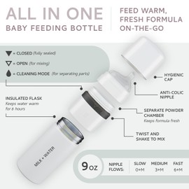 MILK & WATER All in One Baby Bottle & Baby Formula Dispenser On The Go, 9oz - Keeps Water Warm & Formula Fresh - Baby Formula Mixing Bottle with Anti Colic Nipple - Leak-Proof - 6+ Months (Pink)
