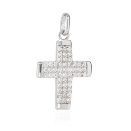 NKlaus 13560 Pendant Cross 925 Silver Rhodium-Plated 19 x 13 mm Kruzfix Zirconia White Amulet, Sterling Silver
