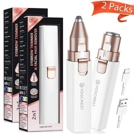 VG Vogcrest Rechargeable 2-in-1 Eyebrow & Facial Hair Remover for Women Painless Razor with LED Light for Lips Body Daily Gentle Comfort Portable Precise Design:_Ivory White_2 Packs