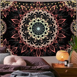 Yugarlibi Mandala Wall Hanging Tapestry Indian Bohemian Hippie Wall Towel Wall Deocration Pink Lotus Tapestry Aesthetic for Room Dorm Bedroom 235 x 180 cm