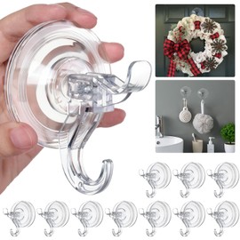 Antimbee Suction Cup Hooks, 10 Pack Clear Shower Suction Hooks, Removable Large Suction Cup with Ultra-Thin Adhesive Disc for Smooth/Uneven Surfaces, Bathroom Suction Hook up to 11 lbs