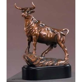 Stock Market Bull Standing Tall Sculpture - Bronze Finish Statue