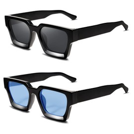 VANLINKER anteojos de sol cuadradas gruesas para hombres y mujeres, retro, gruesas, rectangulares, protección UV400, VL9731, 2 unidades, negro + negro / azul, Mediano