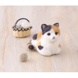 Hamanaka H441-650 Felt Wool Kit, Made with Aquraine, DOG & CAT Three-Haired Cat Design, Sachiko Susa
